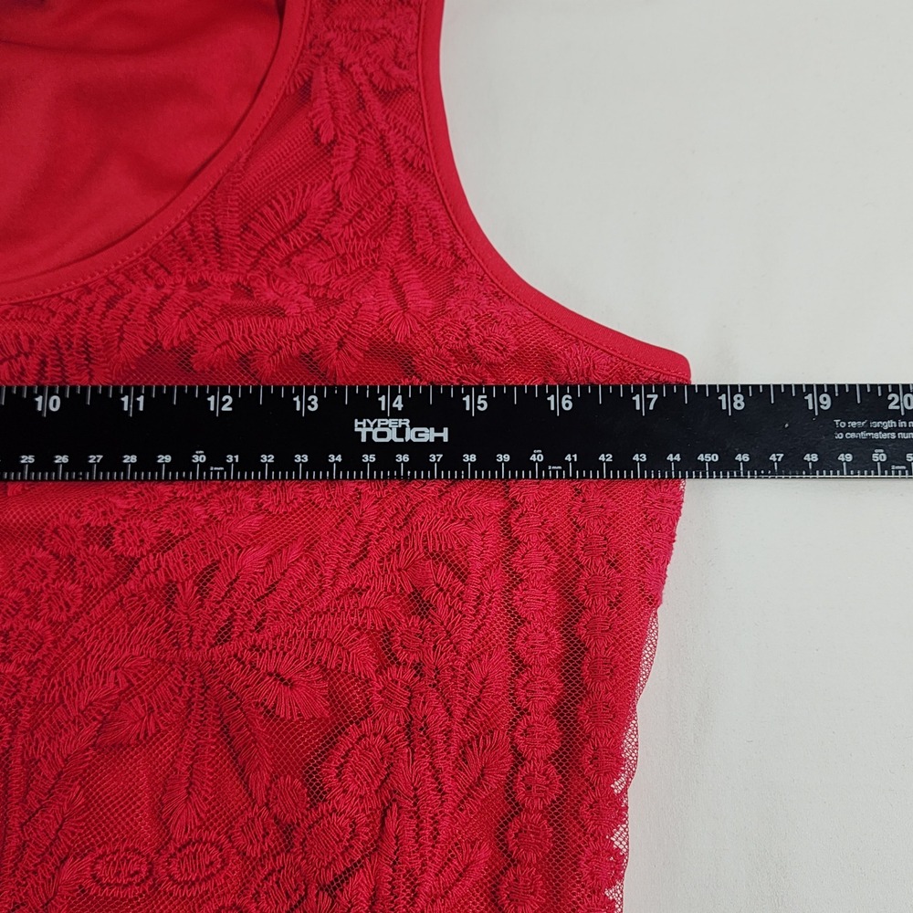 Red Sleeveless Floral Lace Overlay Mini Sheath Dress Cocktail Womens Medium - Picture 6 of 12